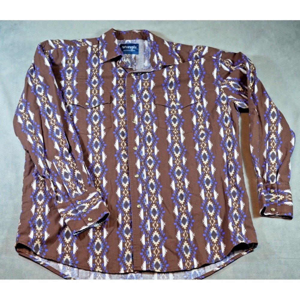 Wrangler Western Shirt Mens L Multicolor Aztec Cowboy Pearl Snap Long Sleeve